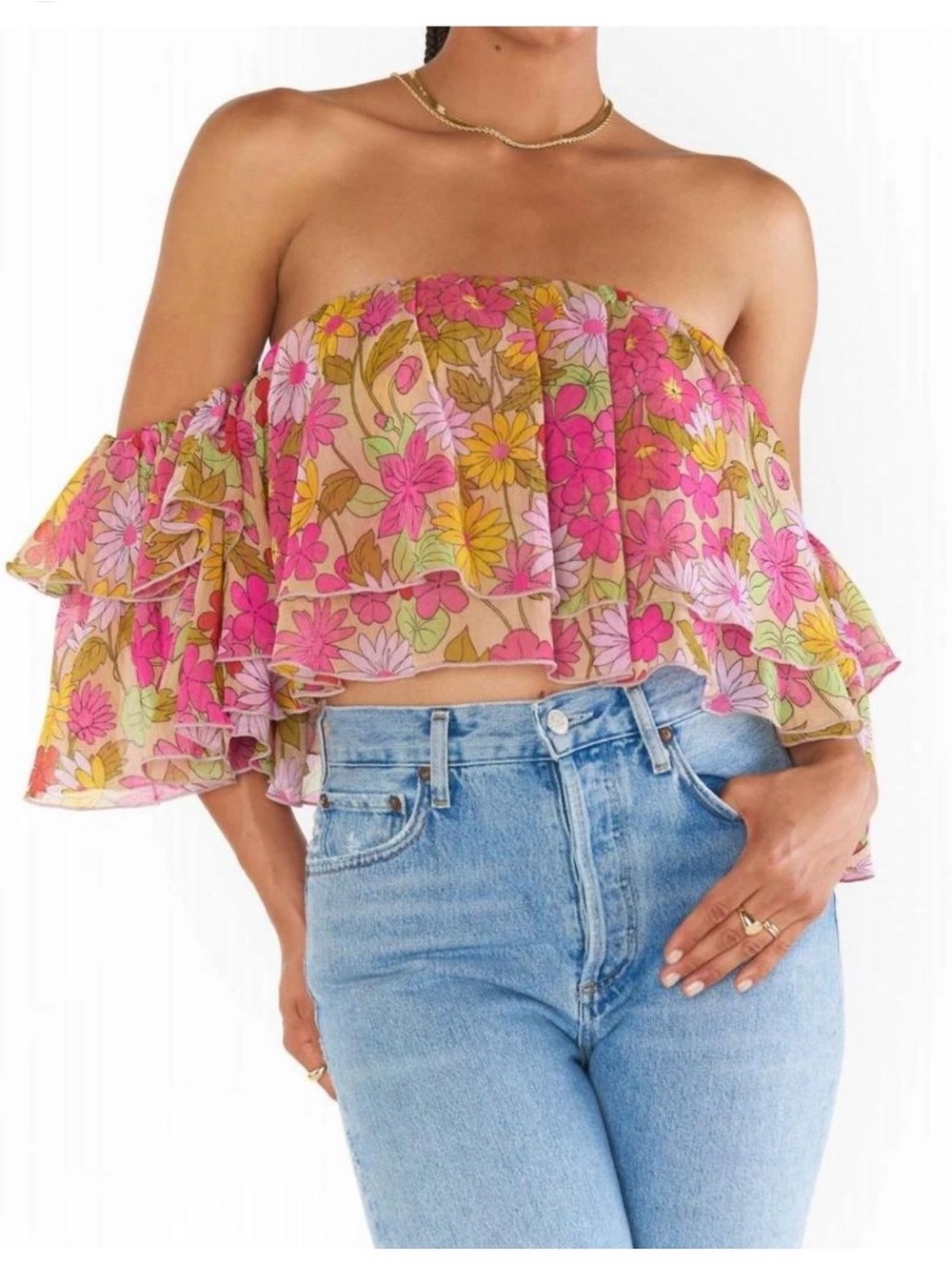 Show Me Your Mumu floral chiffon boho cropped top. - Picture 15 of 16